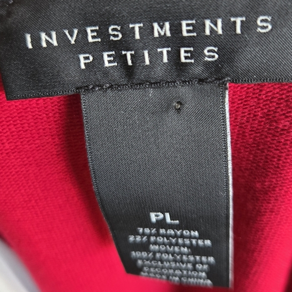 Investments Petite Red with White Collar & Hem Long Sleeves Sweatshirt - Size PL - Picture 6 of 7
